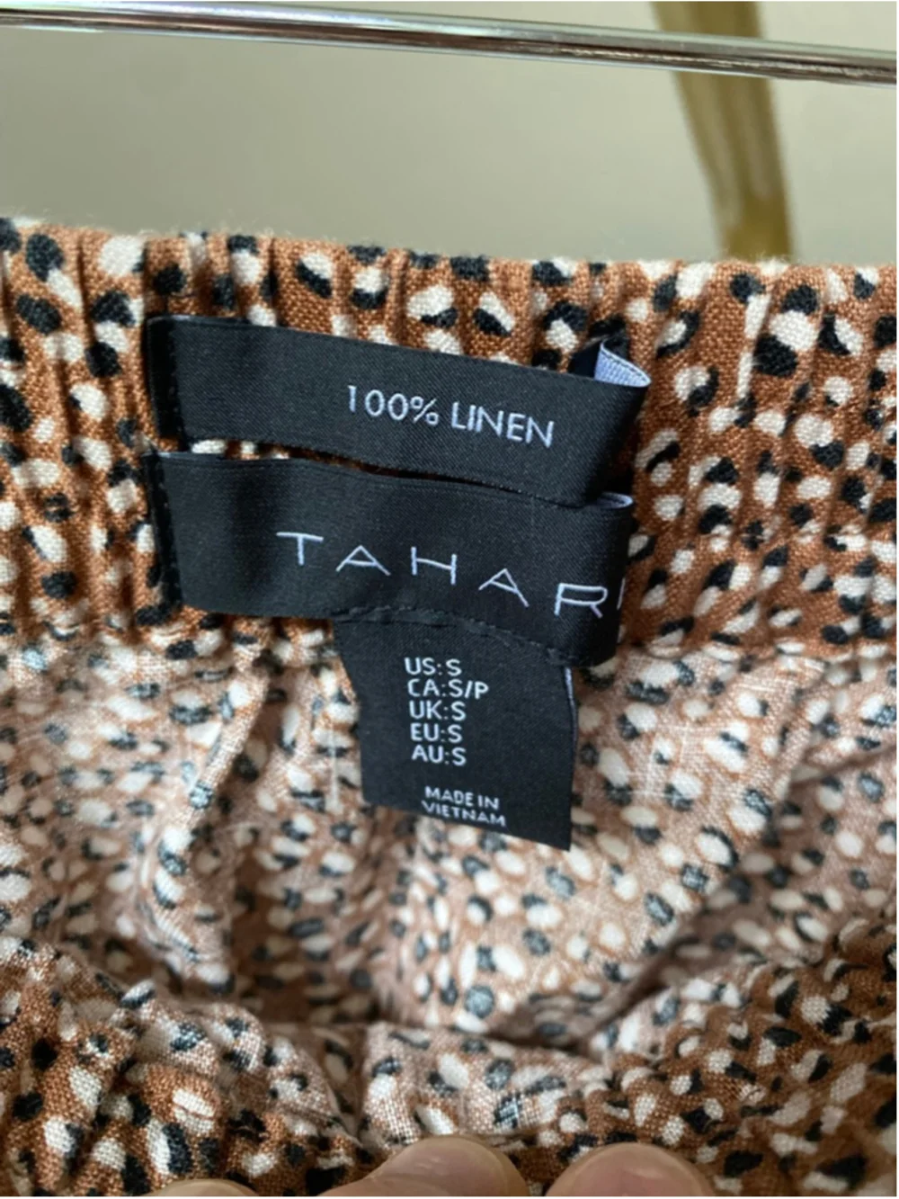 Tahari Linen Mini Skirt Animal Print Ruffle Hem Resort Coastal Quiet Luxury S